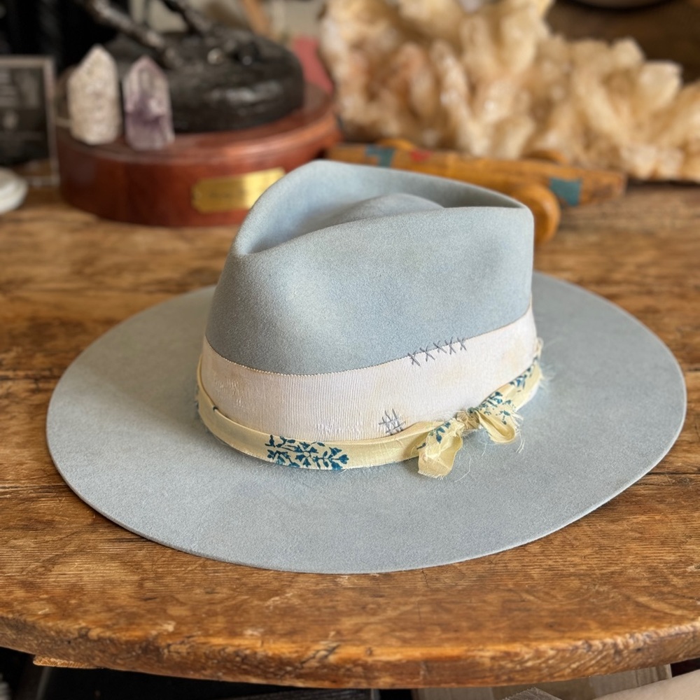 Teressa Foglia 100 X beaver felt flat brim hat baby  blue 7 3/8 59 Nick Fouquet